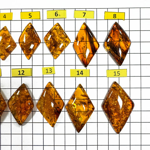 Cognac Amber Rhombus Shape Cabochons