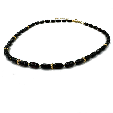 Cherry Amber Barrel Beads Necklace 14k Gold Plated