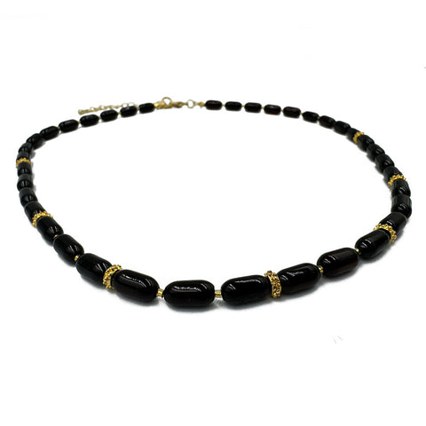 Cherry Amber Barrel Beads Necklace 14k Gold Plated