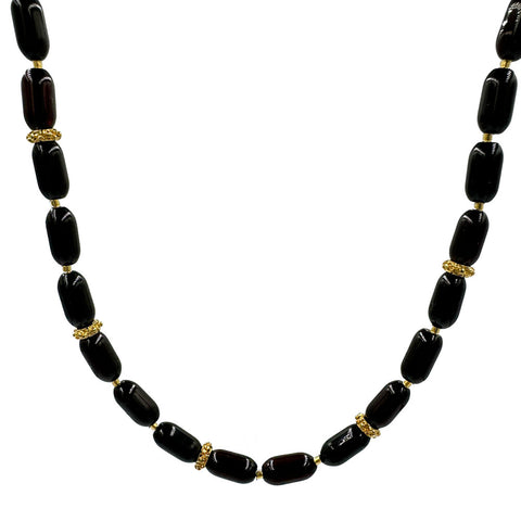 Cherry Amber Barrel Beads Necklace 14k Gold Plated