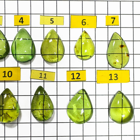 Green Amber Drop Shape Cabochons