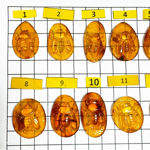 Cognac Amber Carved Bee Cabochons