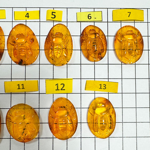 Cognac Amber Carved Bee Cabochons