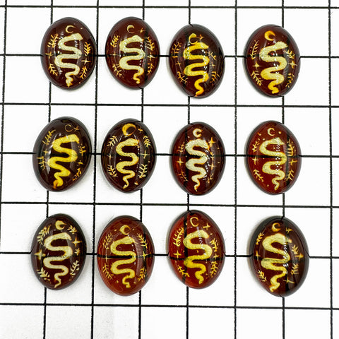 Cherry Amber Engraved Snakes Oval Shape Cabochon