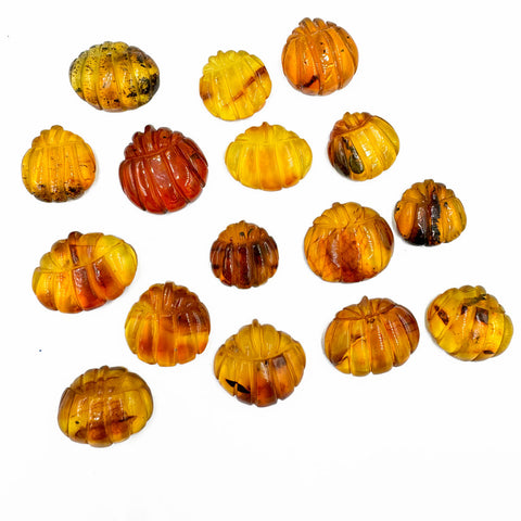 Cognac Amber Carved Pumpkin Cabochons