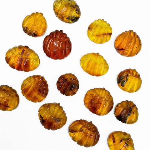 Cognac Amber Carved Pumpkin Cabochons