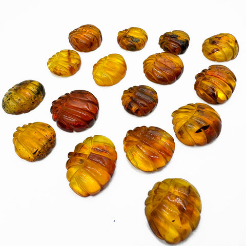 Cognac Amber Carved Pumpkin Cabochons