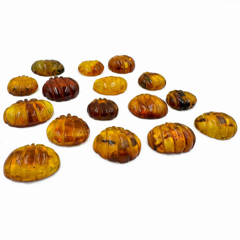 Cognac Amber Carved Pumpkin Cabochons