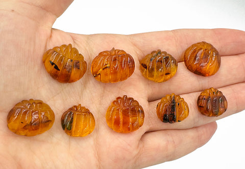 Cognac Amber Carved Pumpkin Cabochons