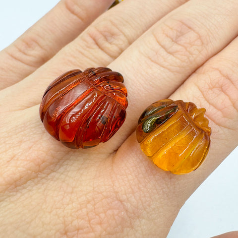 Cognac Amber Carved Pumpkin Cabochons