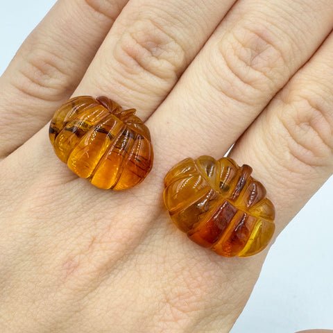 Cognac Amber Carved Pumpkin Cabochons