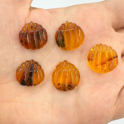 Cognac Amber Carved Pumpkin Cabochons