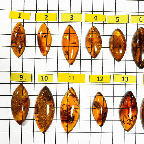 Cognac Amber Marquise Shape Cabochons