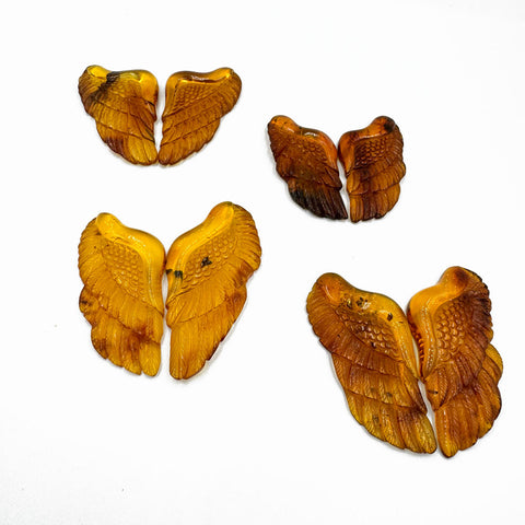 Cognac Amber Carved Wings Cabochons