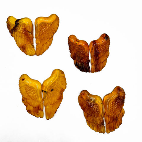 Cognac Amber Carved Wings Cabochons