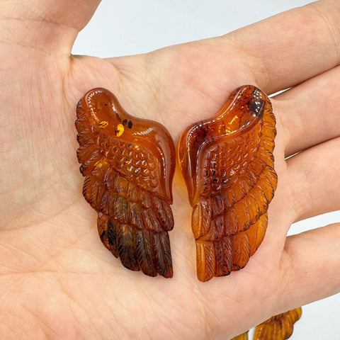 Cognac Amber Carved Wings Cabochons