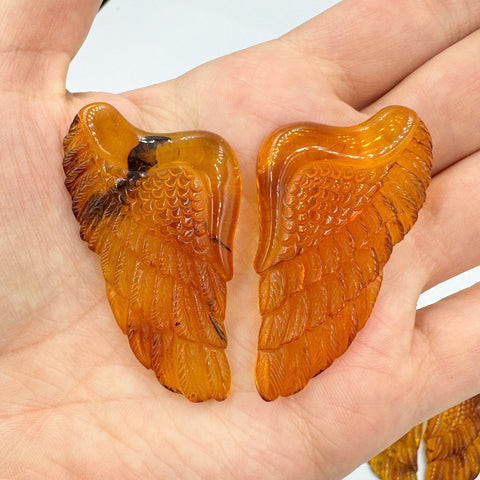 Cognac Amber Carved Wings Cabochons