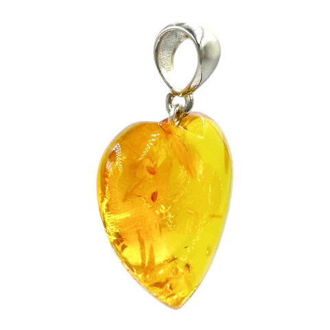 Lemon Amber Heart Pendant Sterling Silver