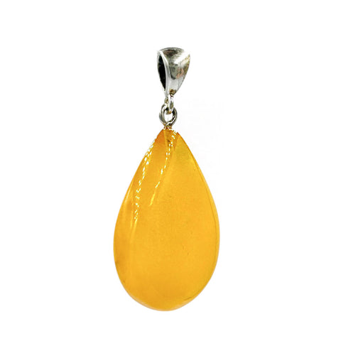 Milky Amber Drop Pendant Sterling Silver