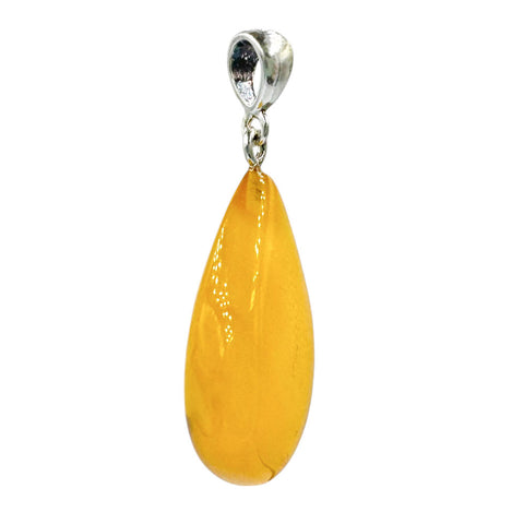 Milky Amber Drop Pendant Sterling Silver