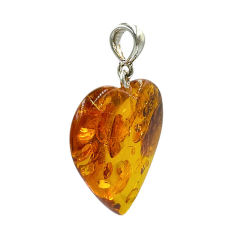 Cognac Amber Heart Pendant Sterling Silver