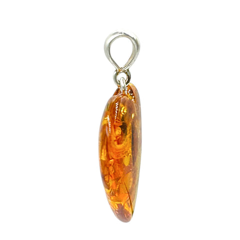 Cognac Amber Heart Pendant Sterling Silver