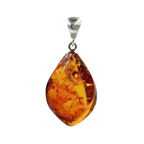 Cognac Amber Flame Pendant Sterling Silver