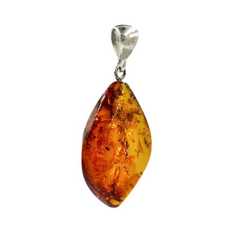 Cognac Amber Flame Pendant Sterling Silver