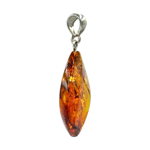 Cognac Amber Flame Pendant Sterling Silver