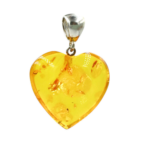 Lemon Amber Heart Pendant Sterling Silver