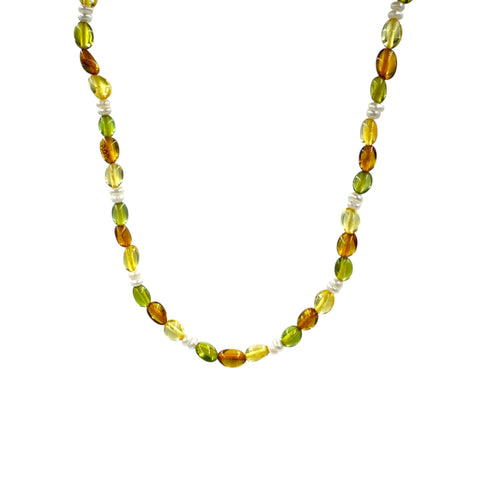 Multi-Color Amber Nuggets Necklace 14k Gold Plated