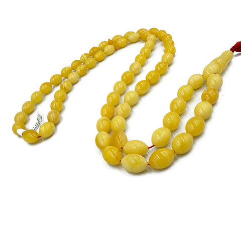 Yellow With White Amber Olive Shape 8.5 mm Islamic Prayer Beads