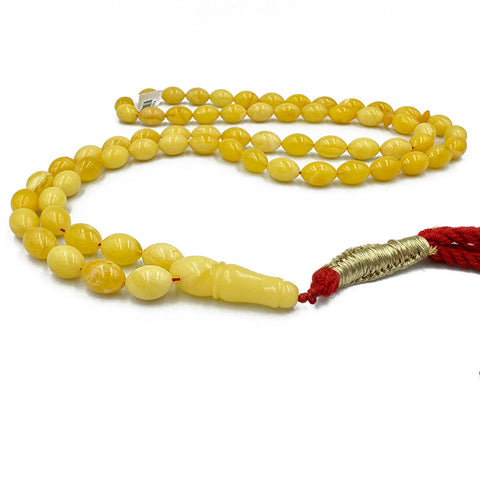 Yellow With White Amber Olive Shape 8.5 mm Islamic Prayer Beads