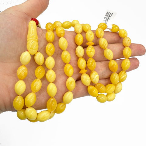 Yellow With White Amber Olive Shape 8.5 mm Islamic Prayer Beads
