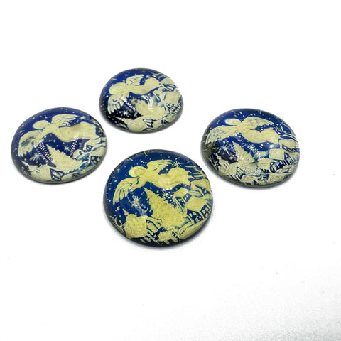 Blue Amber Engraved Christmas Round Shape Cabochons