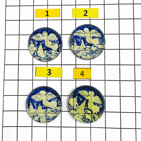 Blue Amber Engraved Christmas Round Shape Cabochons