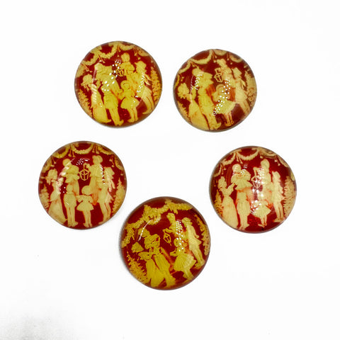 Red Amber Engraved Christmas Round Shape Cabochons