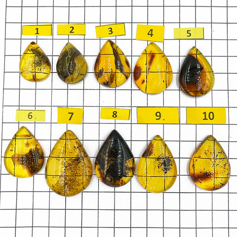 Fossil Amber Handmade Drop Cabochons