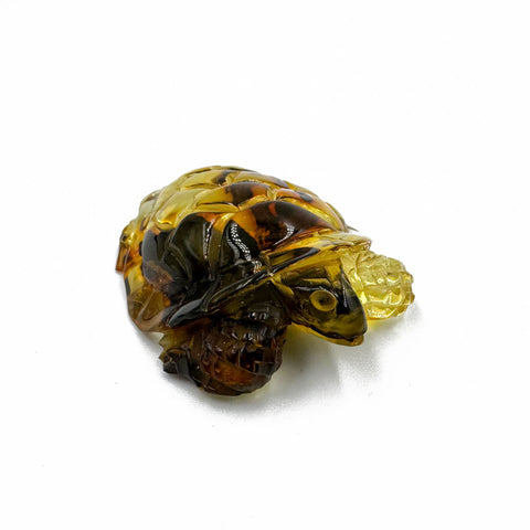 Fossil Amber Carved Turtle Figurine