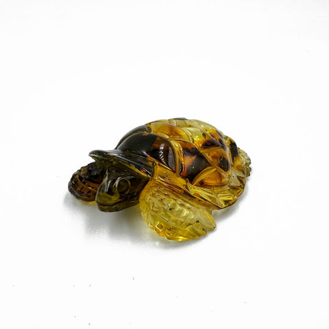 Fossil Amber Carved Turtle Figurine