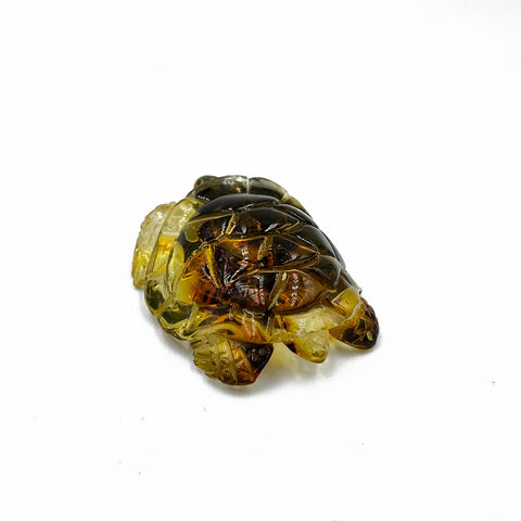 Fossil Amber Carved Turtle Figurine