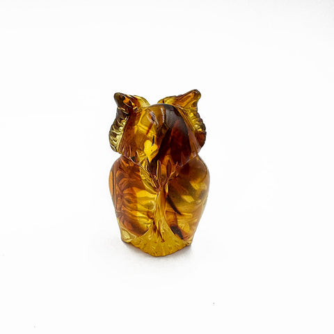 Cognac Amber Carved Owl Figurine