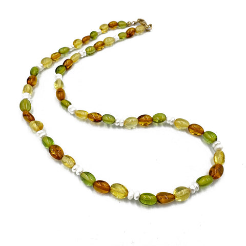 Multi-Color Amber Nuggets Necklace 14k Gold Plated