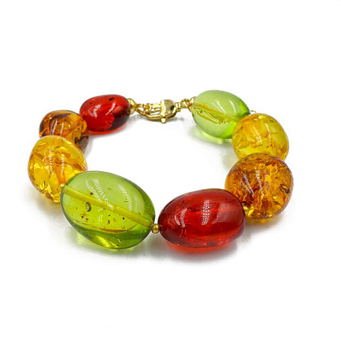 Multi-Color Amber Nugget Beads Bracelet 14k Gold Plated