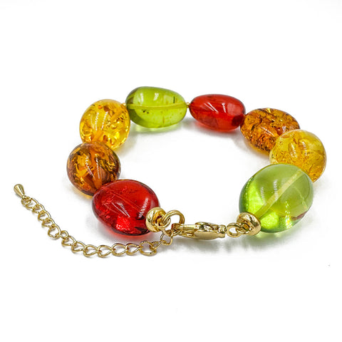 Multi-Color Amber Nugget Beads Bracelet 14k Gold Plated