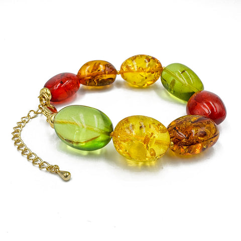 Multi-Color Amber Nugget Beads Bracelet 14k Gold Plated