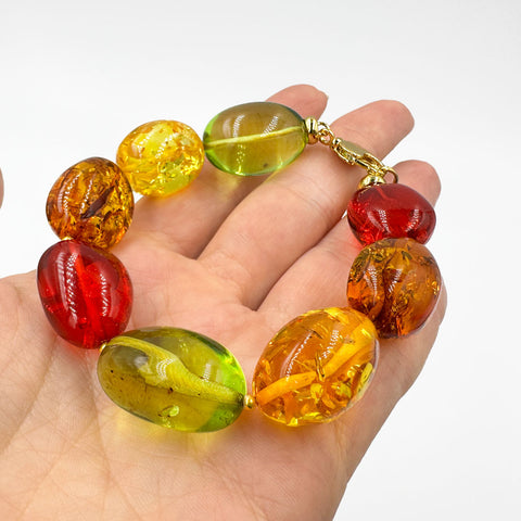 Multi-Color Amber Nugget Beads Bracelet 14k Gold Plated