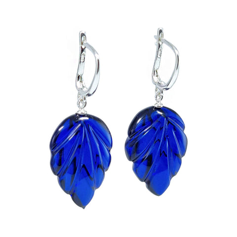 Blue Amber Leaf Dangle Earrings