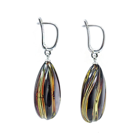 Gradient Amber Carved Drop Dangle Earrings