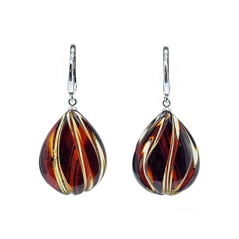 Gradient Amber Carved Drop Dangle Earrings